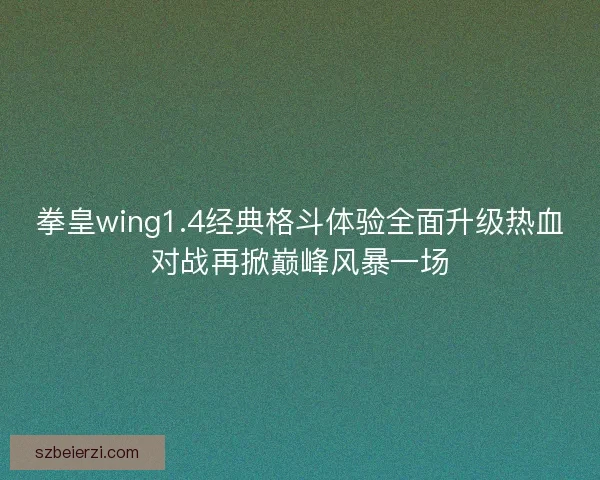 拳皇wing1.4经典格斗体验全面升级热血对战再掀巅峰风暴一场